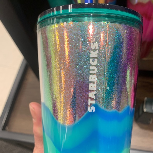 Starbucks Ombre Mint Gold Glitter Wave Tumbler Cup 24oz High Polished NWT 2022 - Picture 9 of 11